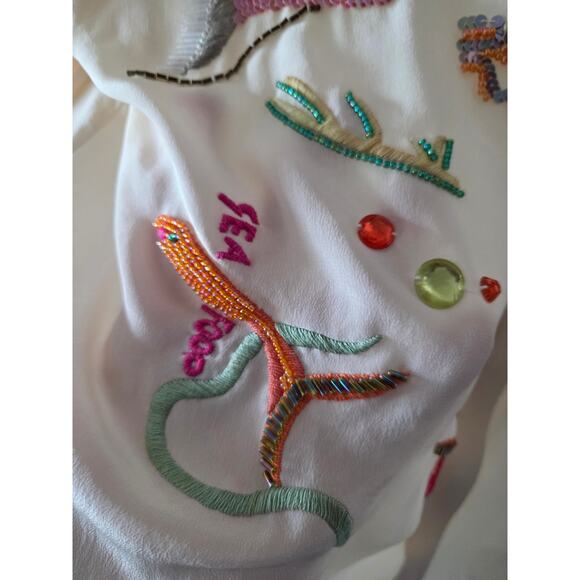Havana By Hero Group Sz 12 Beaded Embroidered Mermaid Silk Sea Button Up - Picture 8 of 12